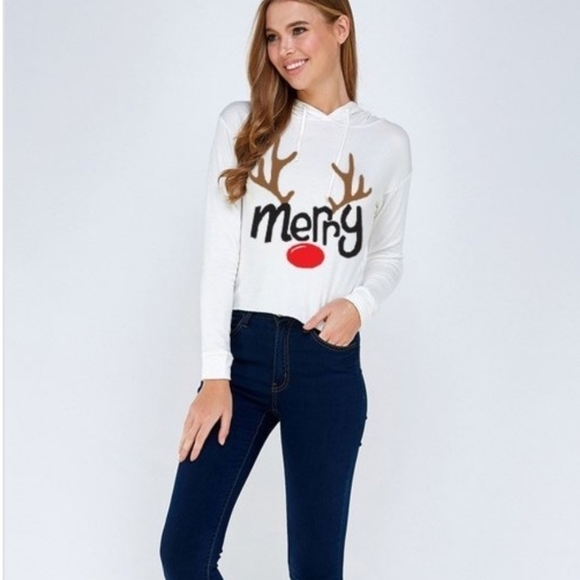 girlcavecentral Tops - Reindeer T- Shirt Hoodie Sizes medium